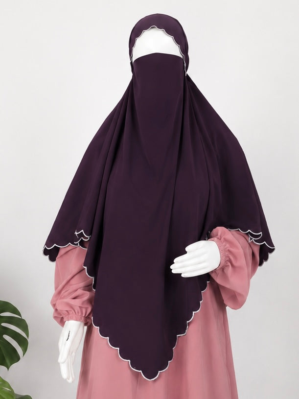 Plum diamond khimar with embroidery