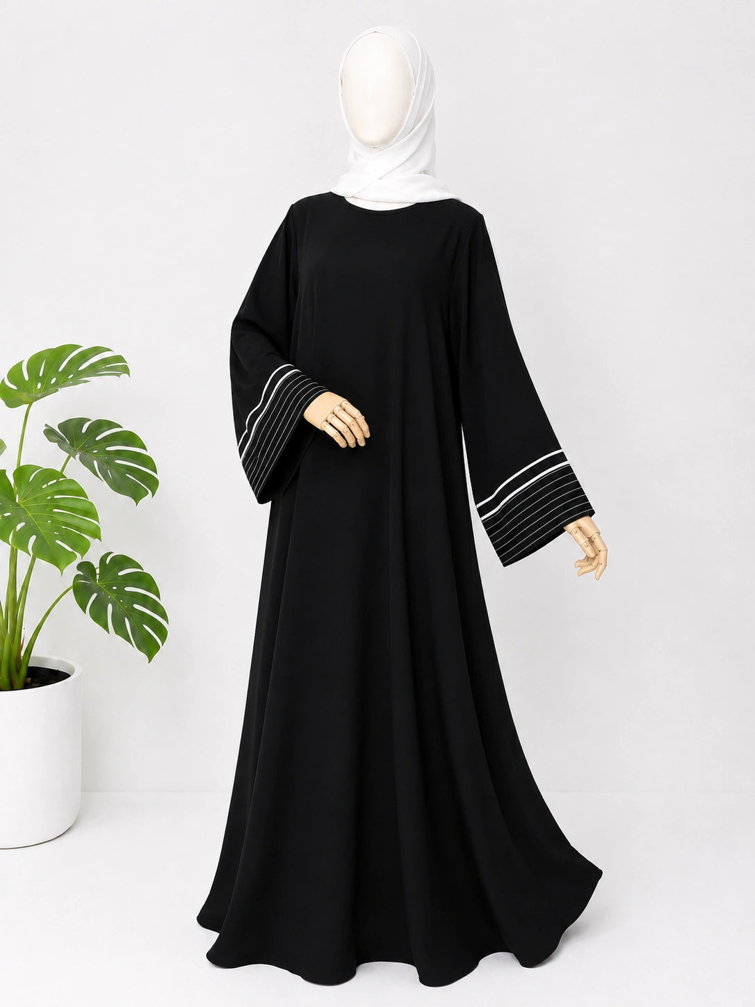 Black abaya with stripes sleeves