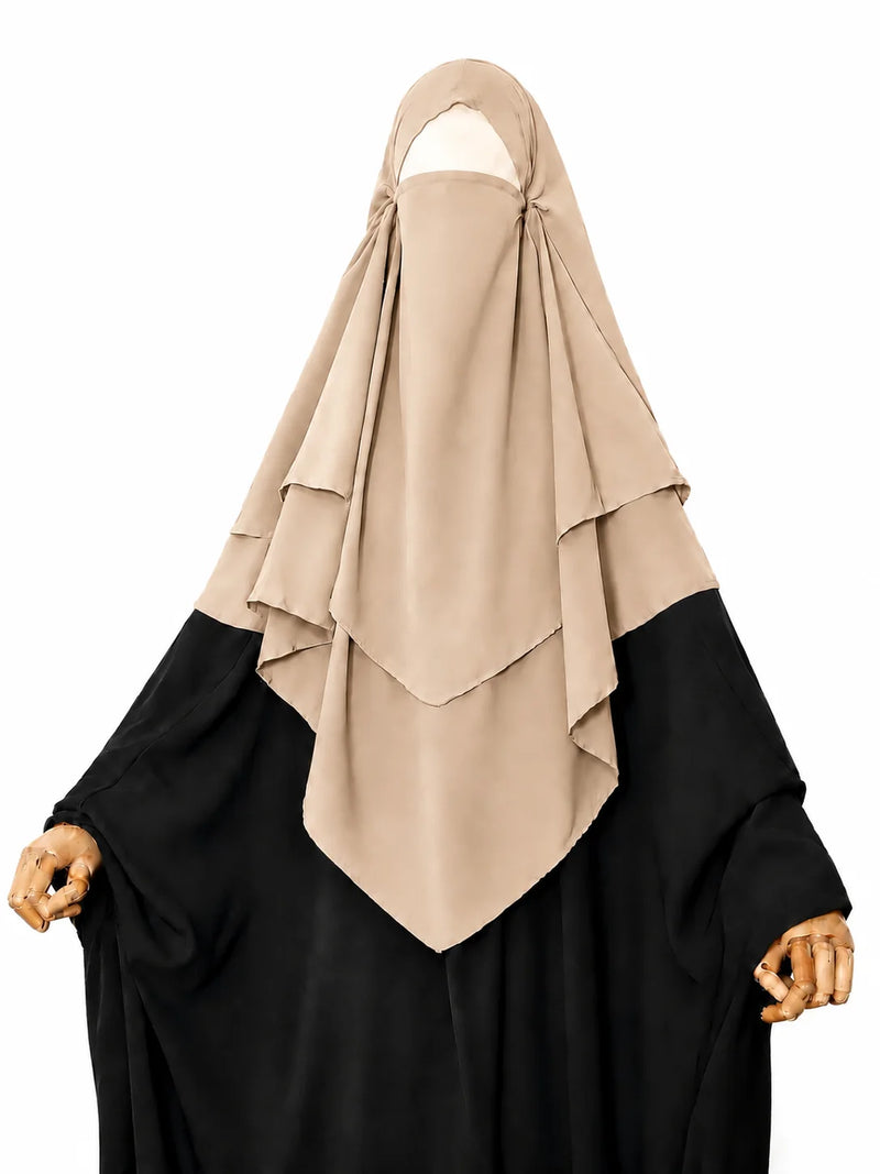 Beige Two Layers Diamond Khimar