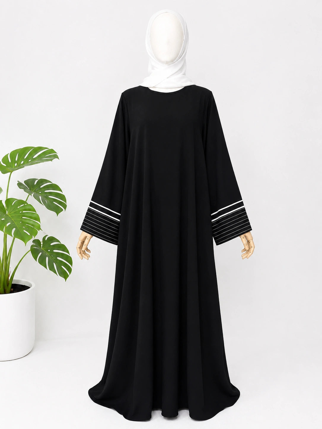 black abaya with stripes