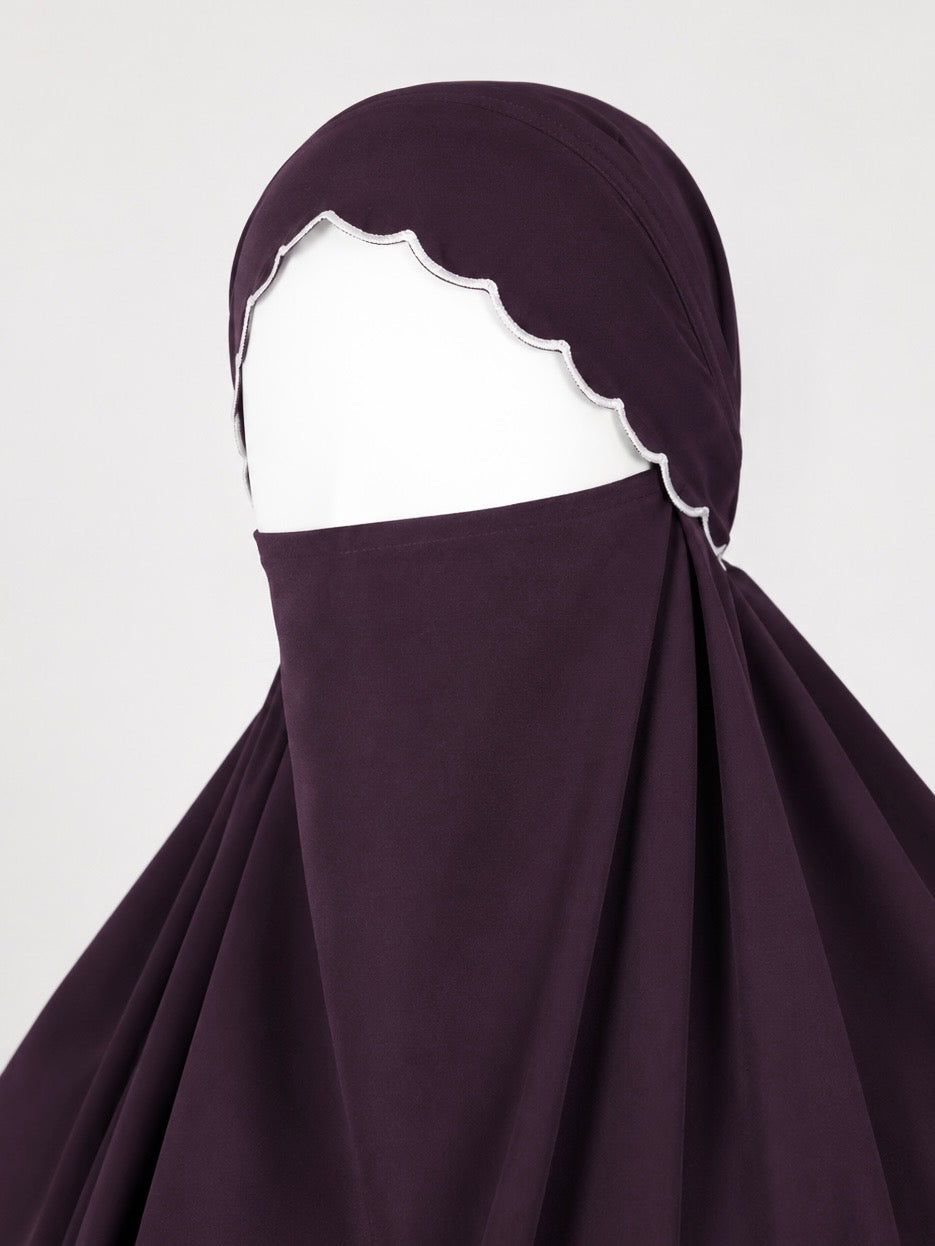Plum diamond khimar with embroidery