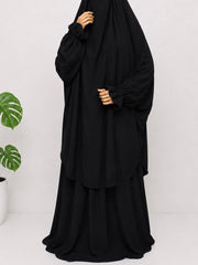 Black Two Pc Jilbab With Flower Sleeves