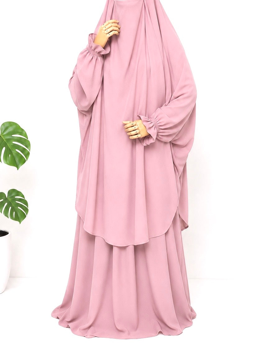 Two Pc Jilbab With Flower Sleeves