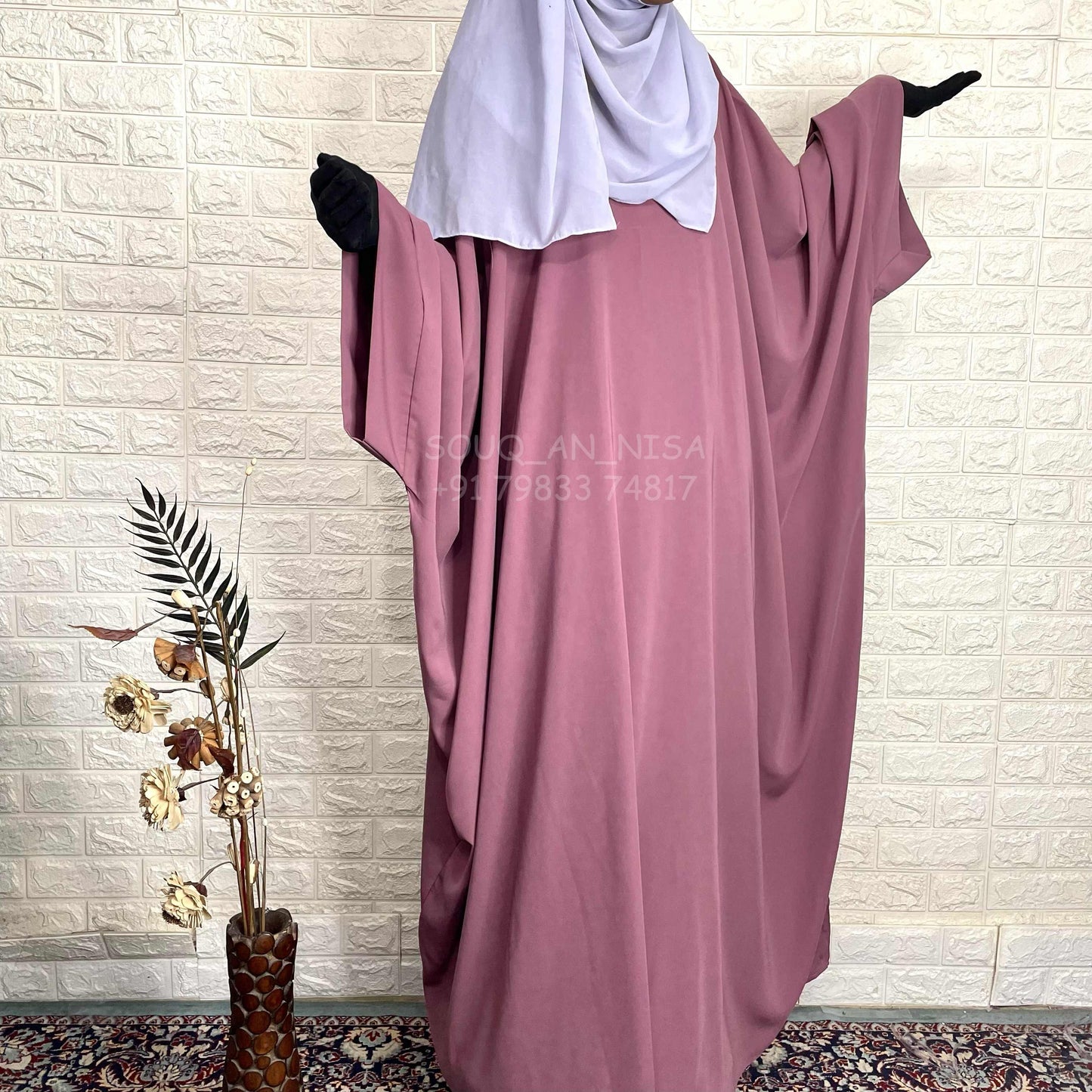 Dusty Mauve Kaftan Abaya With Broad Sleeves