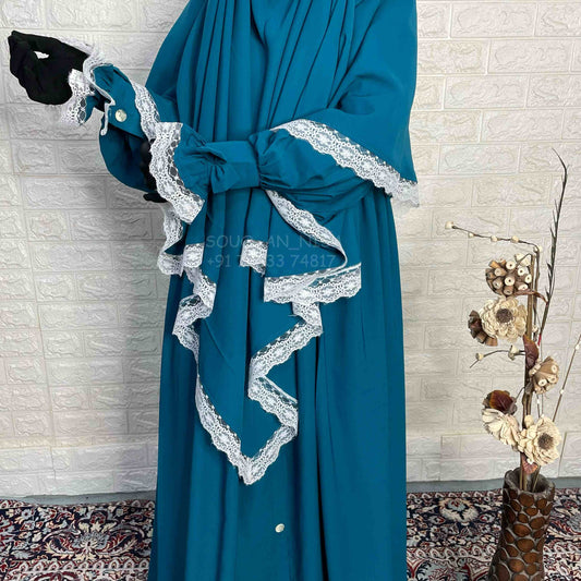 Teal Diamond Khimar With Lace