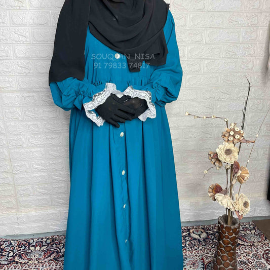 Teal Princess Frill Abaya