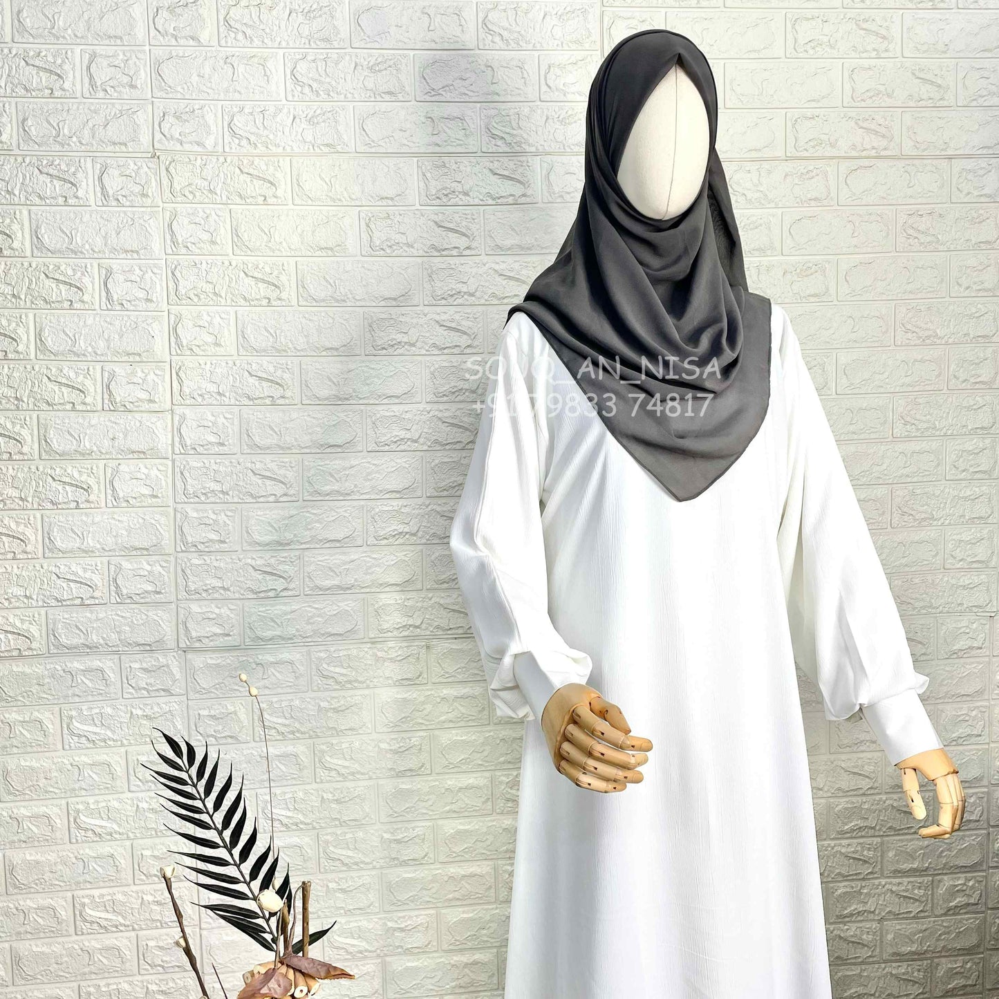 White Basic Abaya With Cuff Sleeves