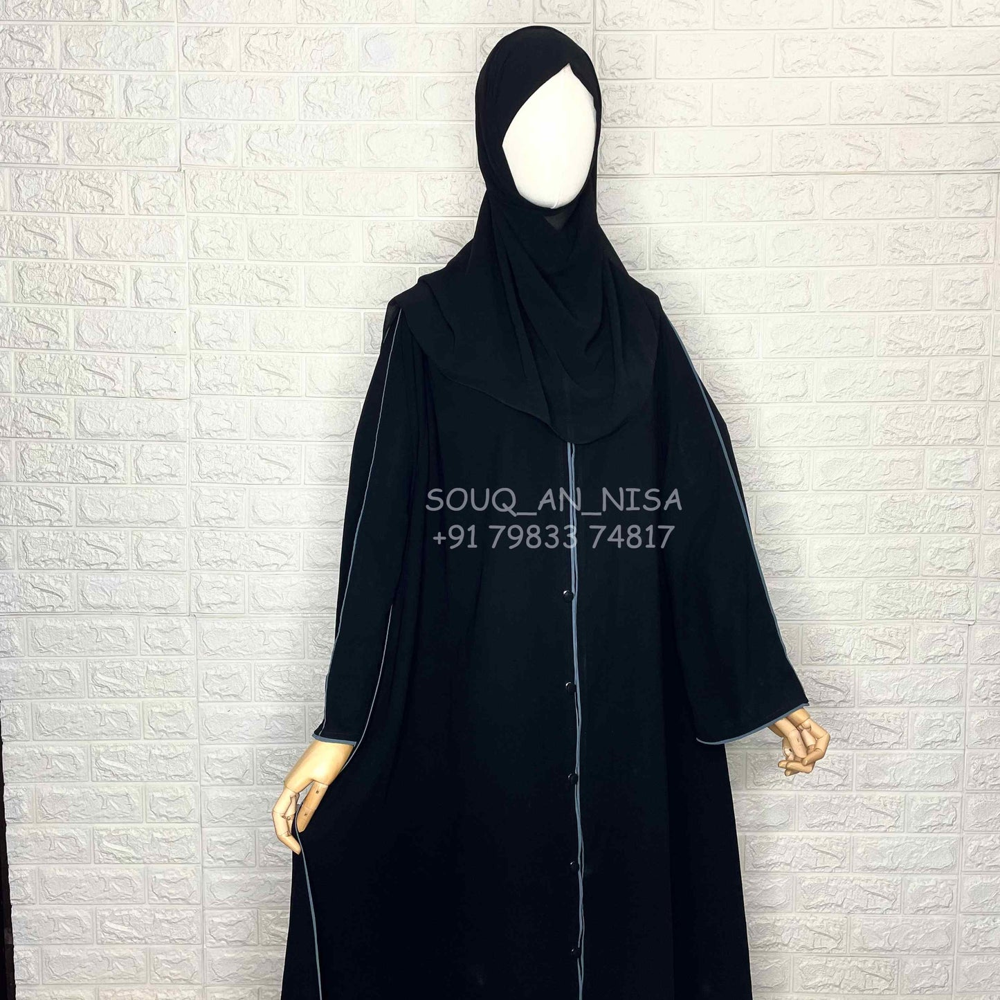 Black Front Open A Line Abaya