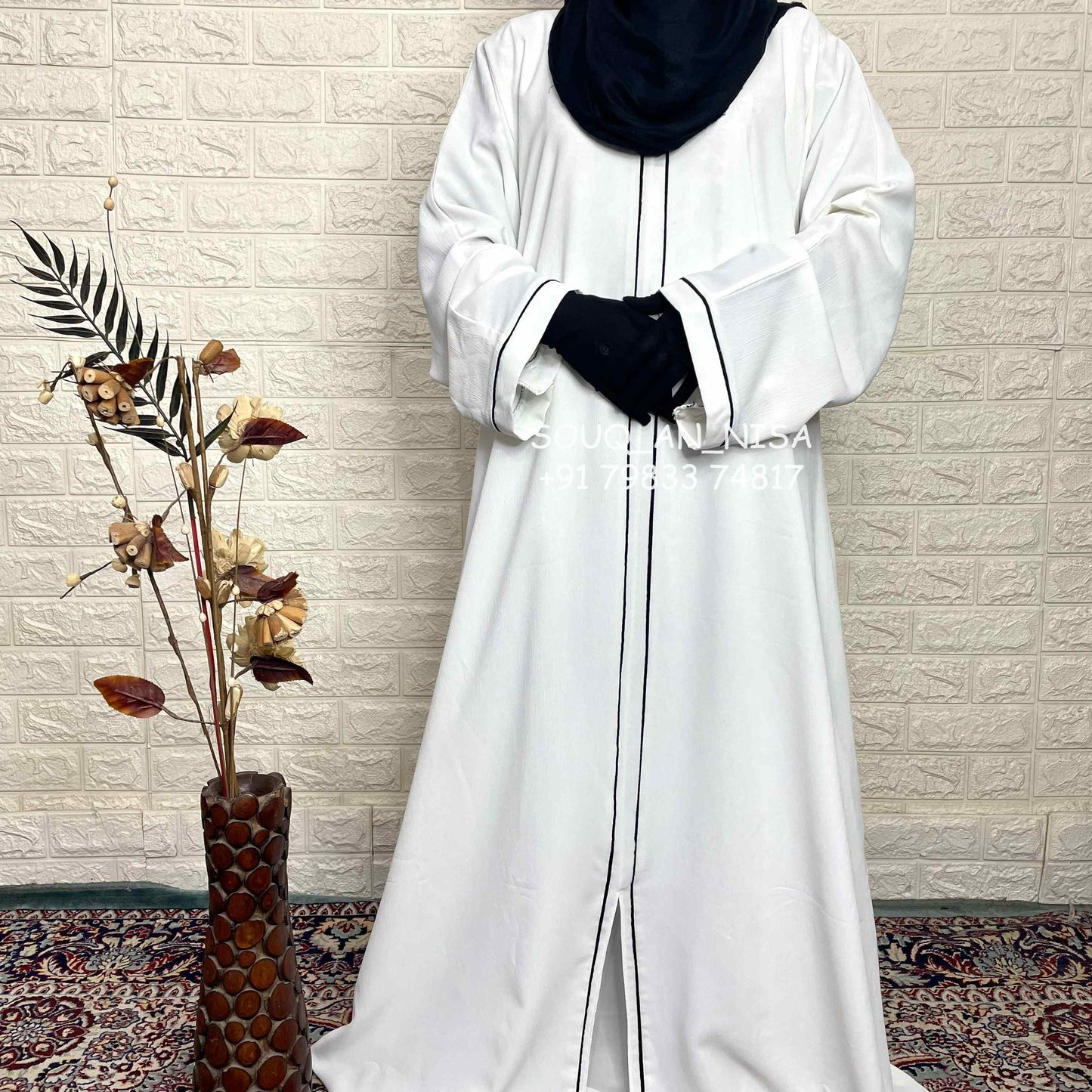 White Piping Abaya