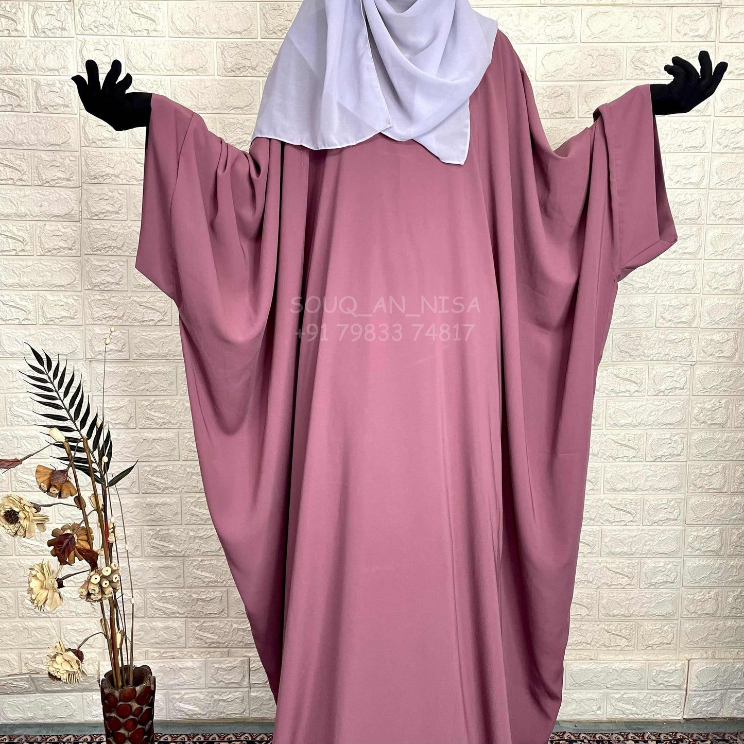 Dusty Mauve Kaftan Abaya With Broad Sleeves