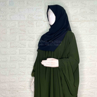 Olive Kaftan Abaya With Elastic Sleeves