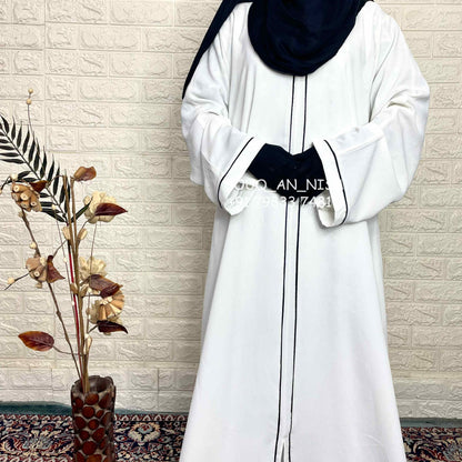 White Piping Abaya