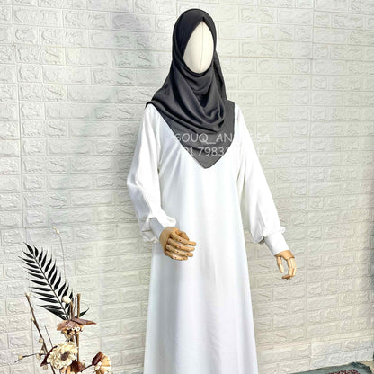 White Basic Abaya With Cuff Sleeves