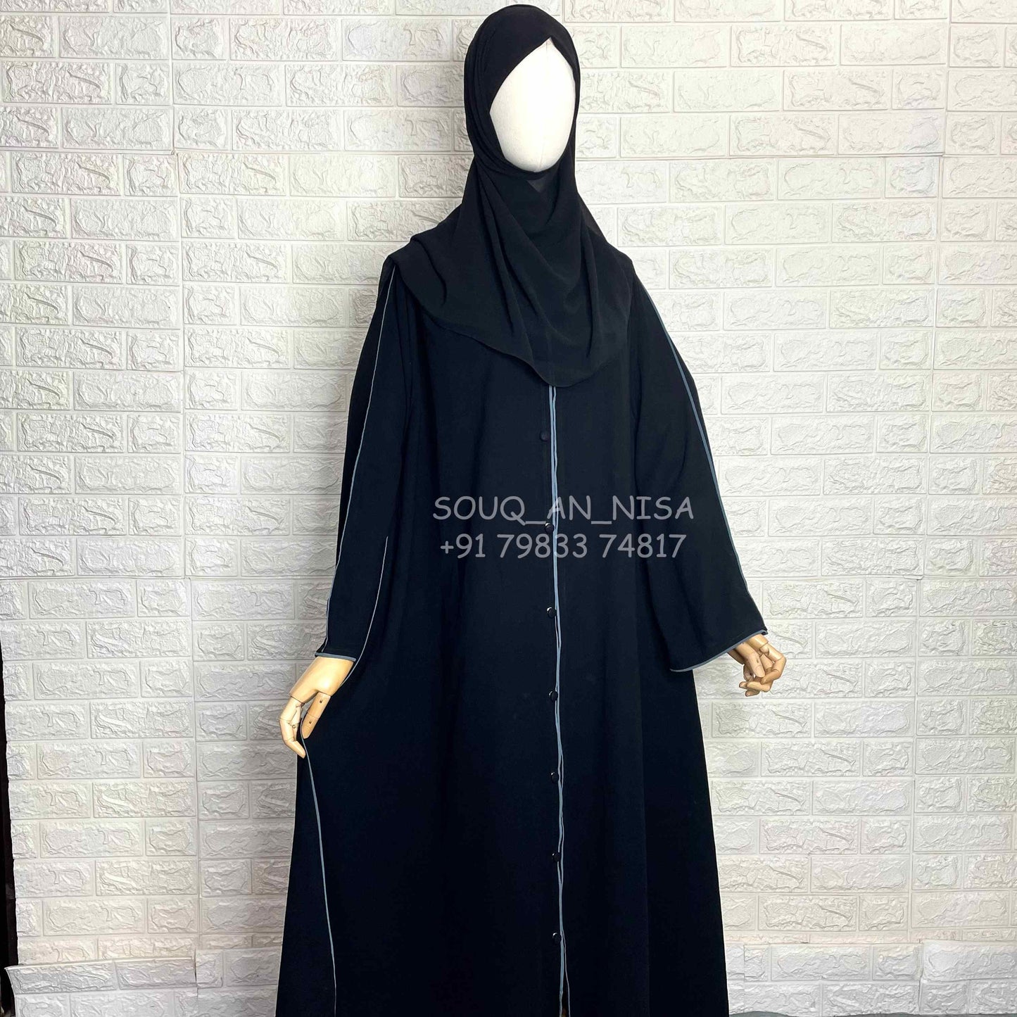 Black Front Open A Line Abaya