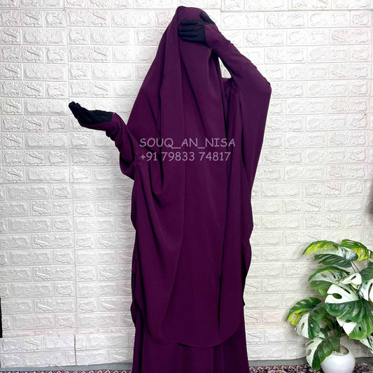 Plum Two Piece Jilbab With Loop Sleeves