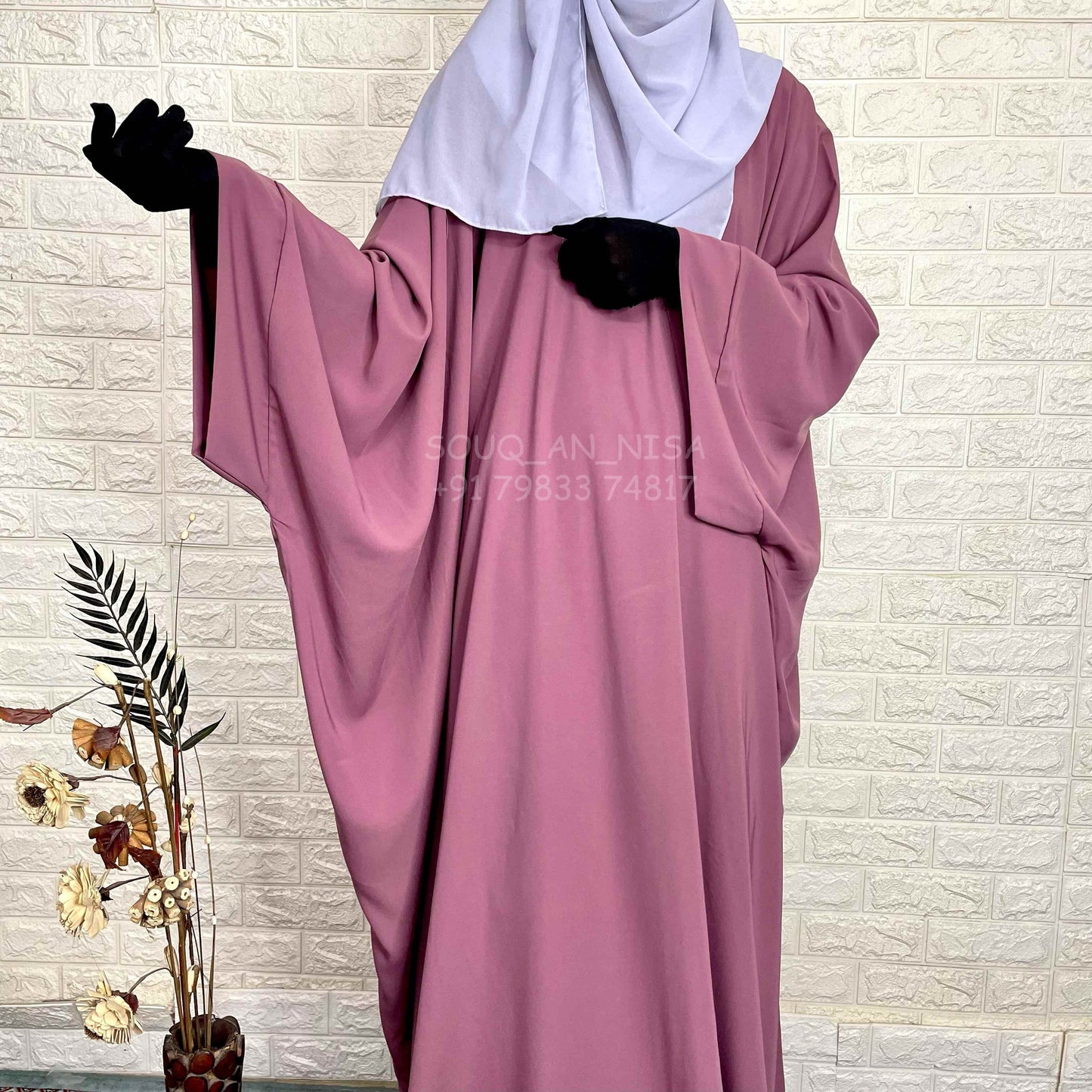 Dusty Mauve Kaftan Abaya With Broad Sleeves