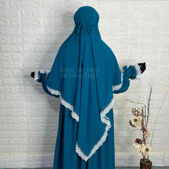 Teal Diamond Khimar With Lace