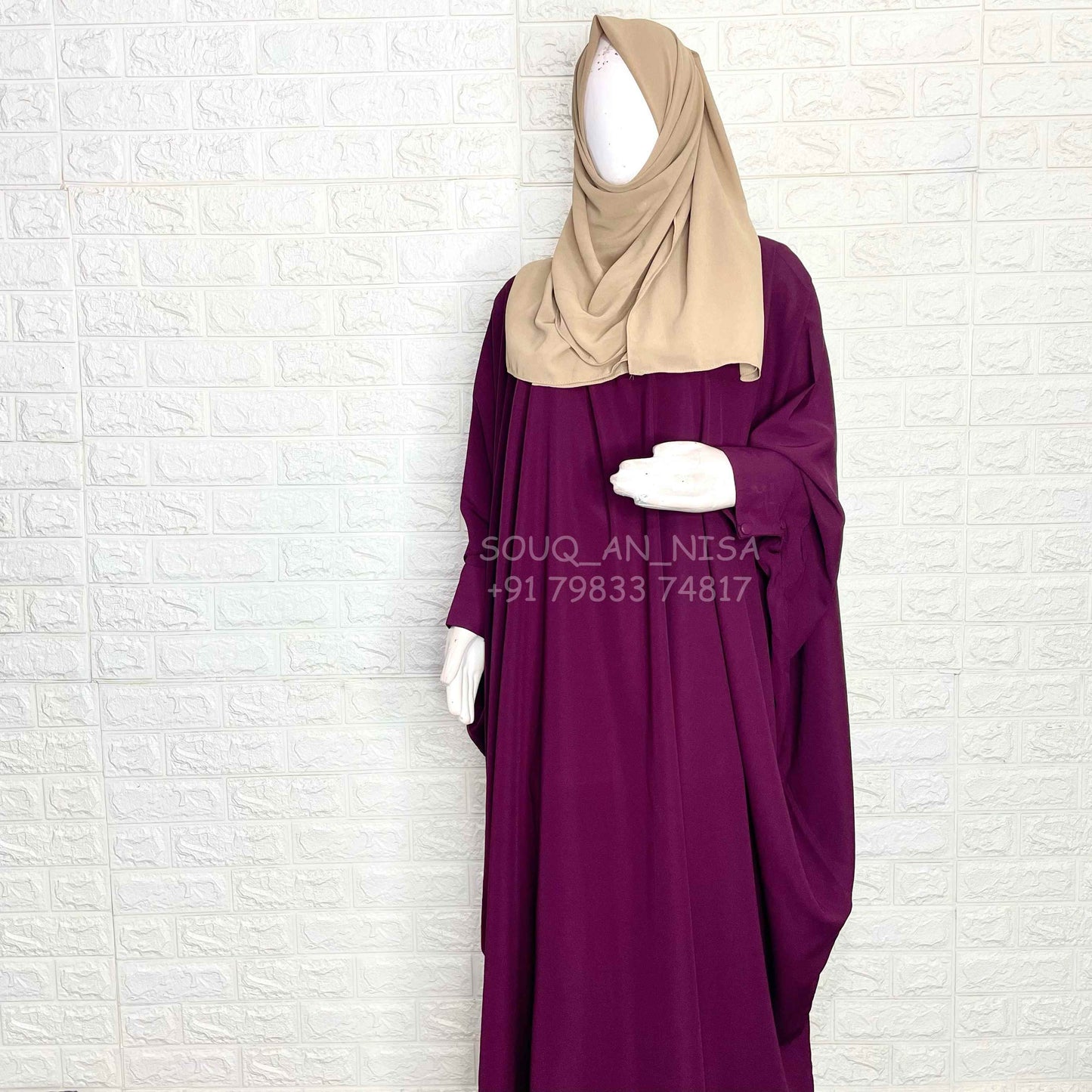 Plum Kaftan Abaya With Cuff Buttons