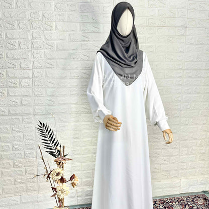 White Basic Abaya With Cuff Sleeves