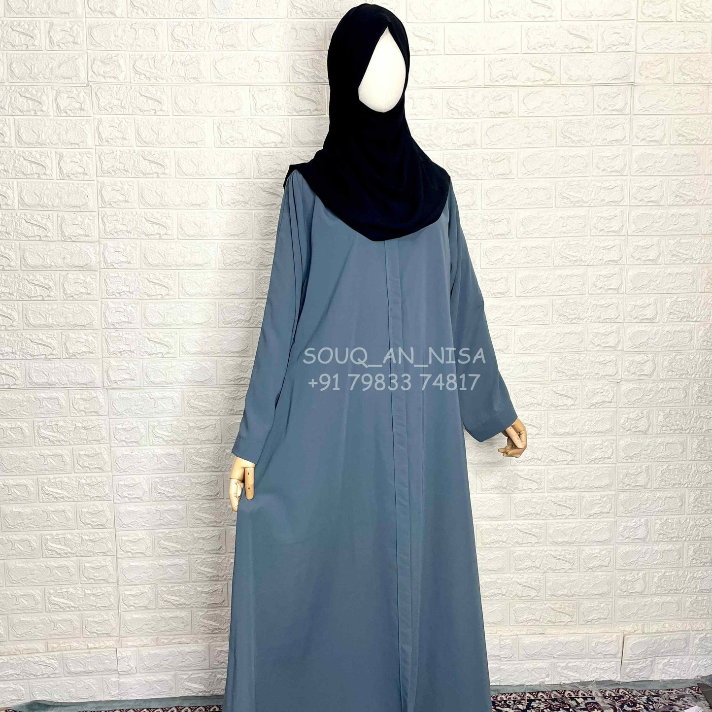 Grey Plain Front Open Abaya