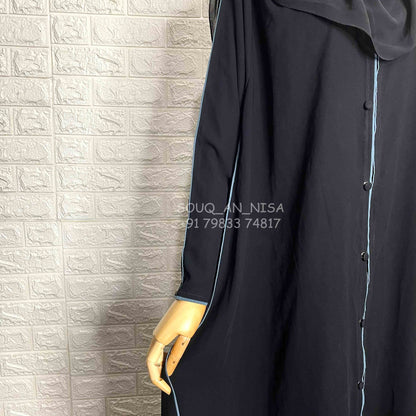 Black Front Open A Line Abaya