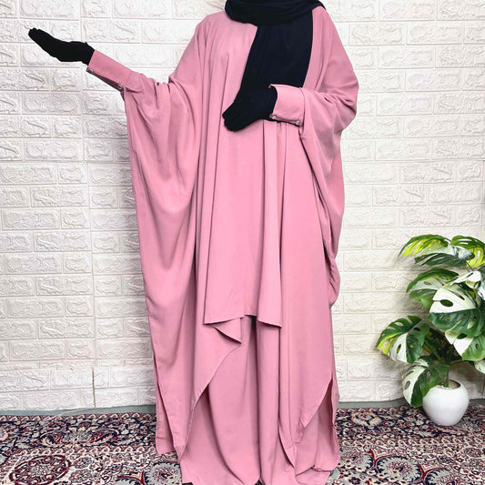 Pastel Pink Two Pc Butterfly Abaya