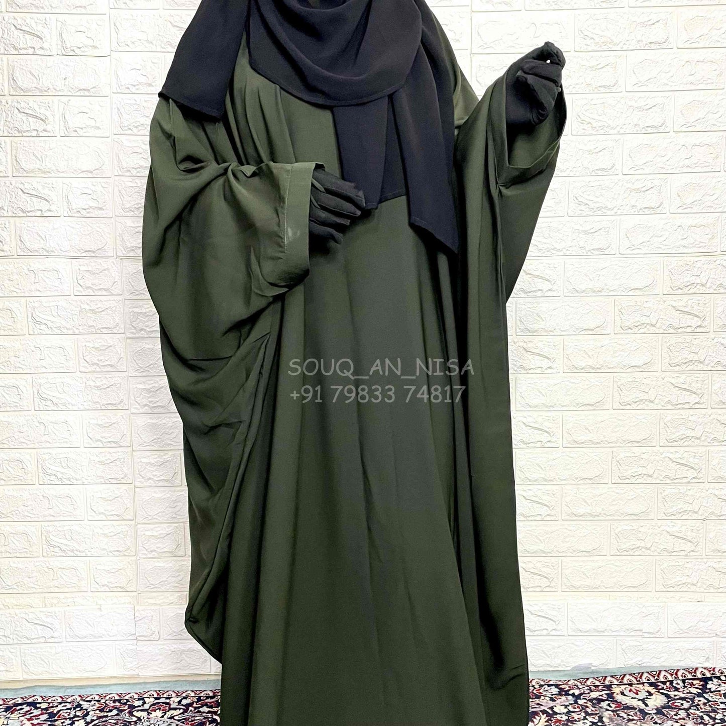 Olive Kaftan Abaya With Loop Sleeves