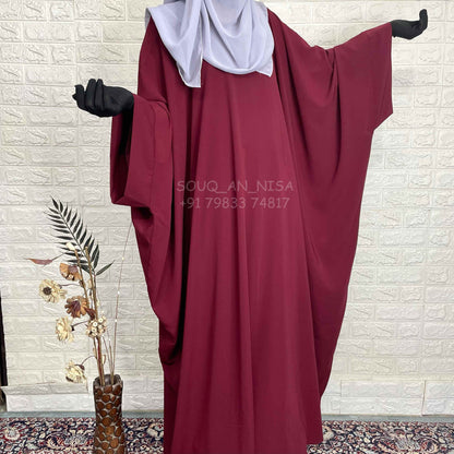 Maroon Kaftan Abaya With Broad Sleeves