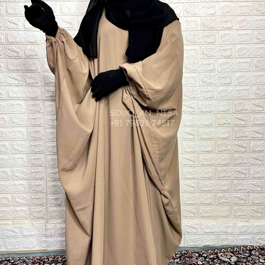 Beige Kaftan Abaya With Elastic Sleeves