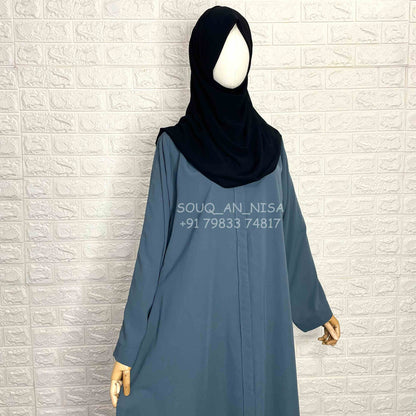 Grey Plain Front Open Abaya