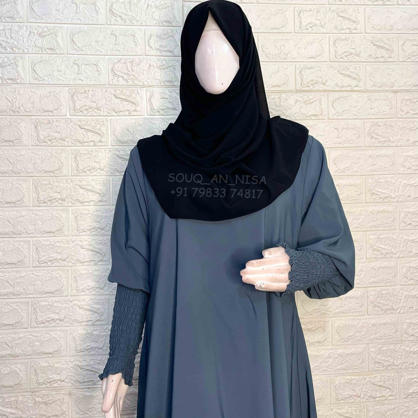 A-line abaya with smocking sleeves