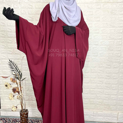 Maroon Kaftan Abaya With Broad Sleeves