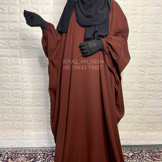 Brown Kaftan Abaya With Elastic Sleeves