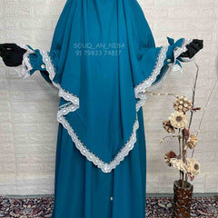 Teal Diamond Khimar With Lace