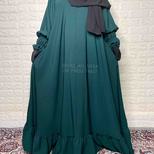 Hunter Green A-line abaya with frill