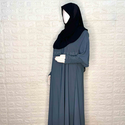 A-line abaya with smocking sleeves