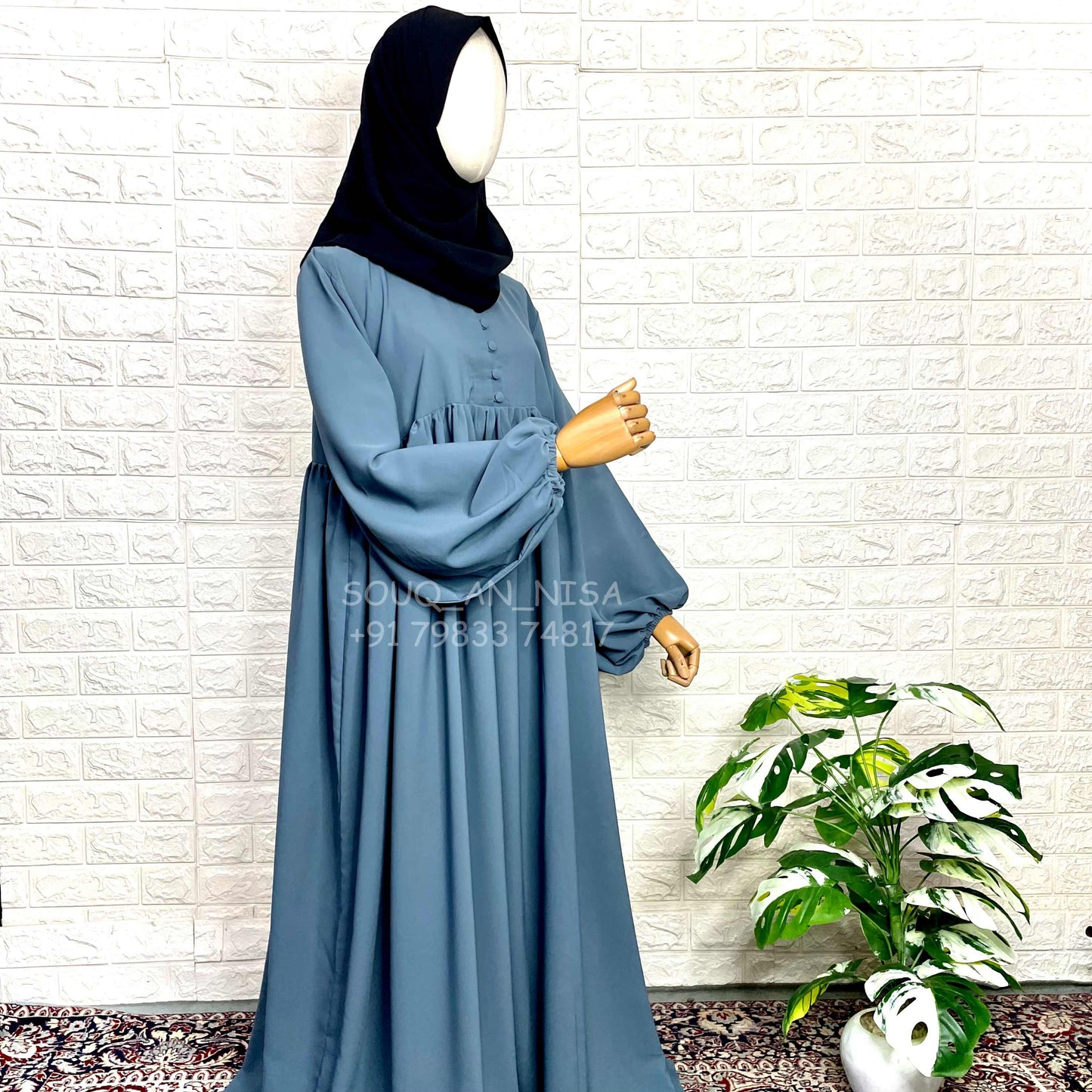 Grey Frills Abaya With Baggy Sleeves