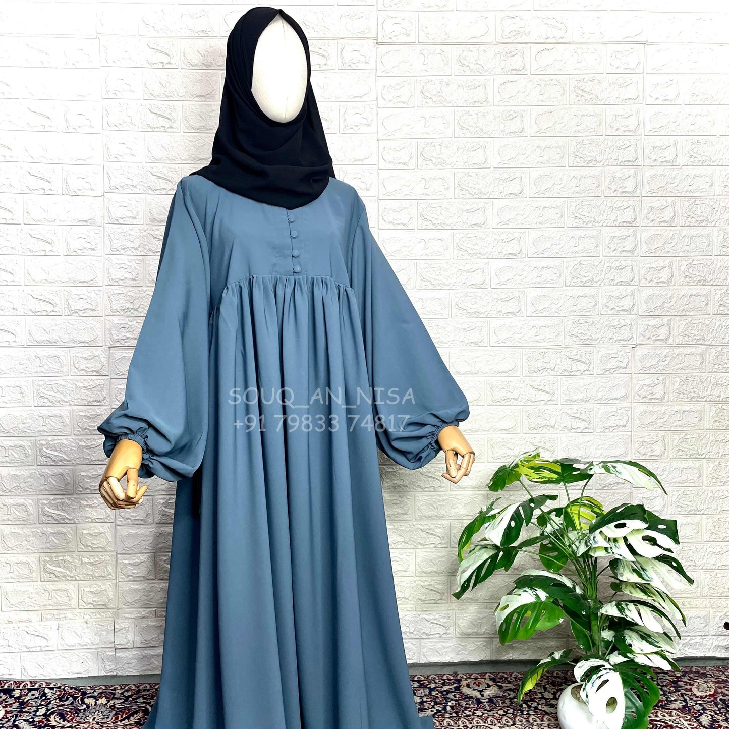 Grey Frills Abaya With Baggy Sleeves