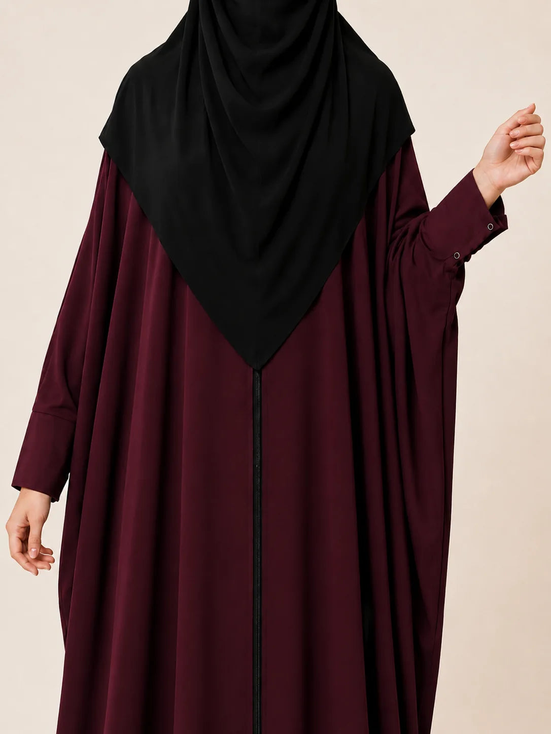 Maroon Front Open Kaftan Abaya