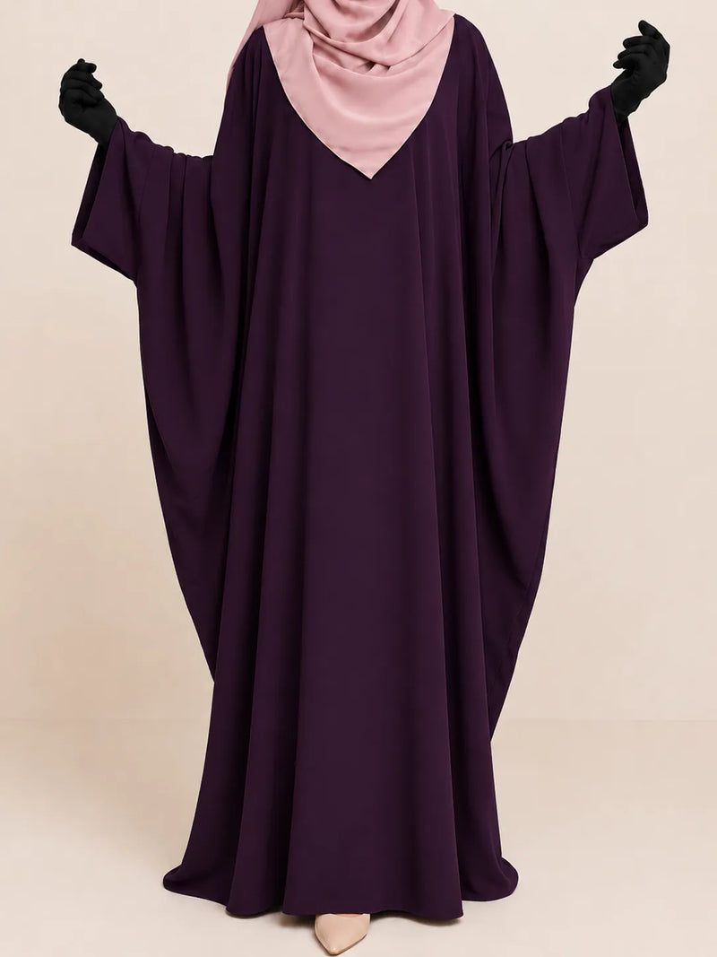 Plum Kaftan Abaya With Broad Sleeves