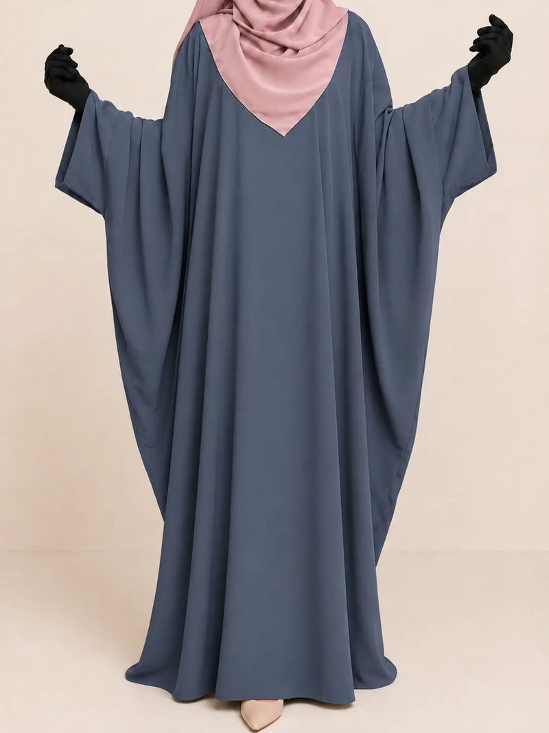 Grey Kaftan Abaya With Broad Sleeves
