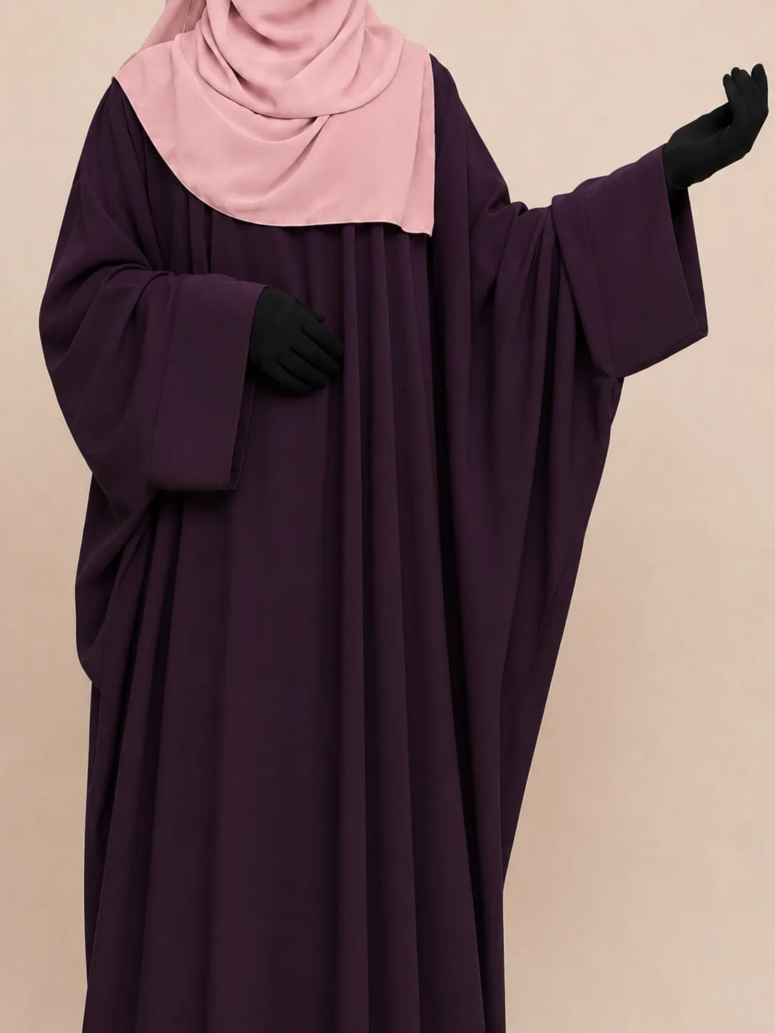Plum Kaftan Abaya With Broad Sleeves