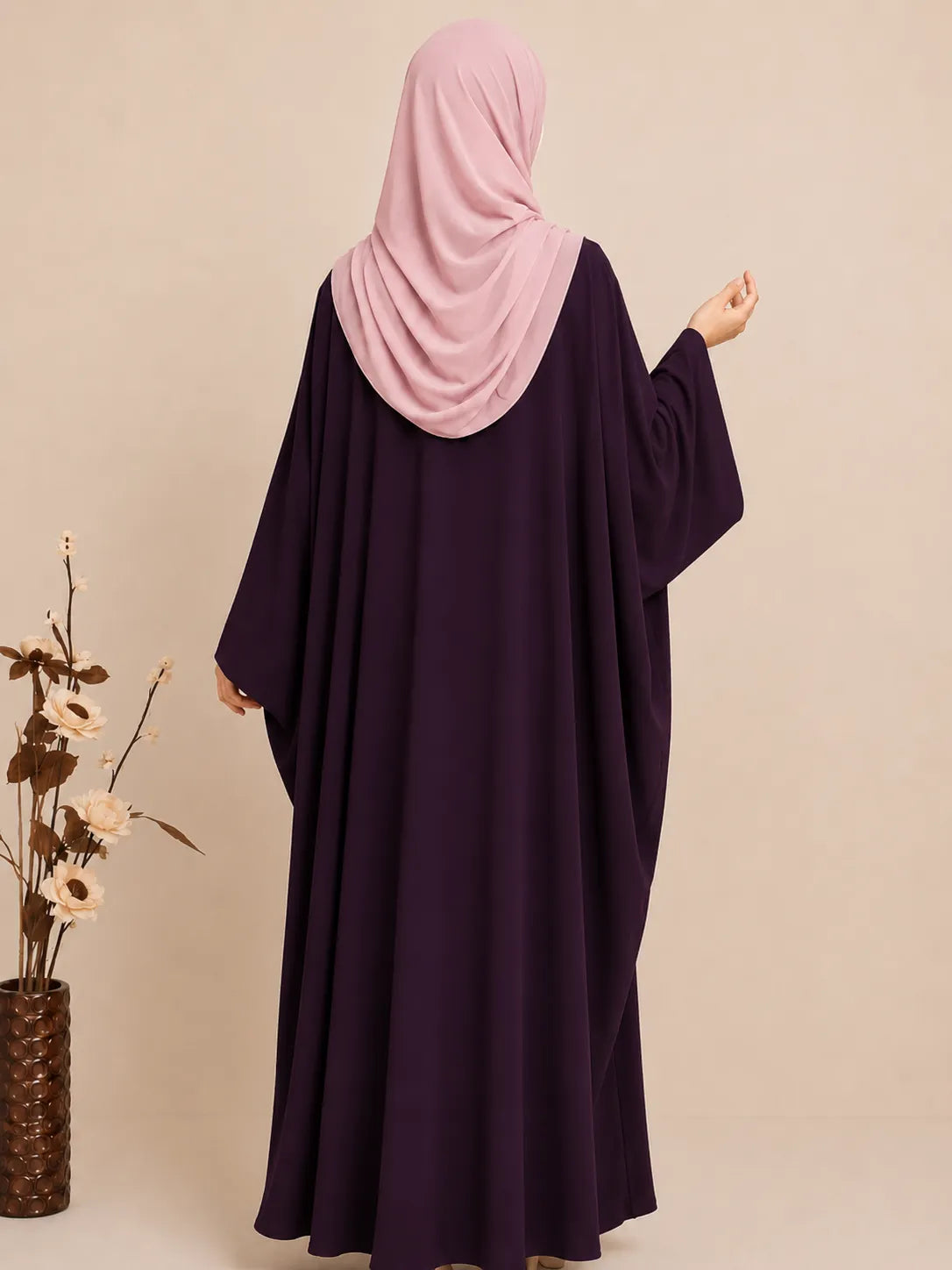 Plum Kaftan Abaya With Broad Sleeves