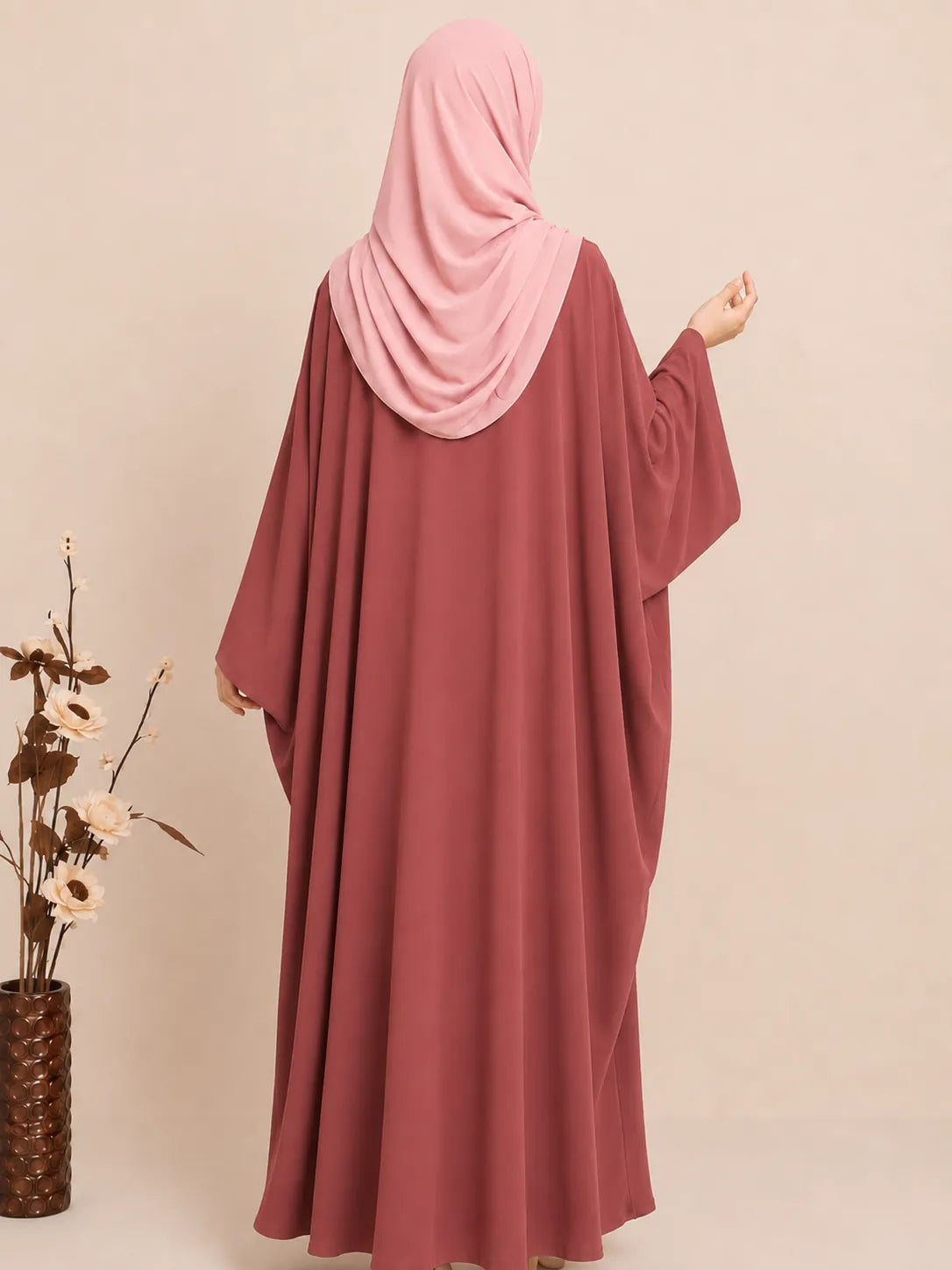 Pecan Kaftan Abaya With Broad Sleeves