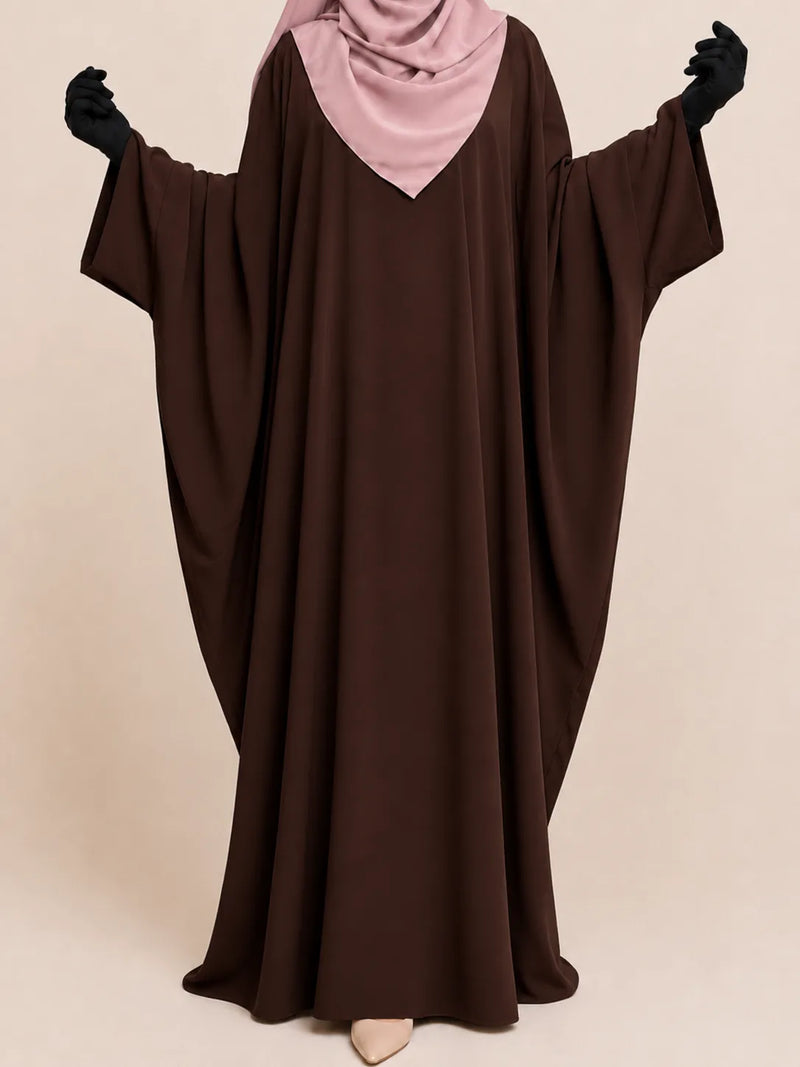 Brown Kaftan Abaya With Broad Sleeves