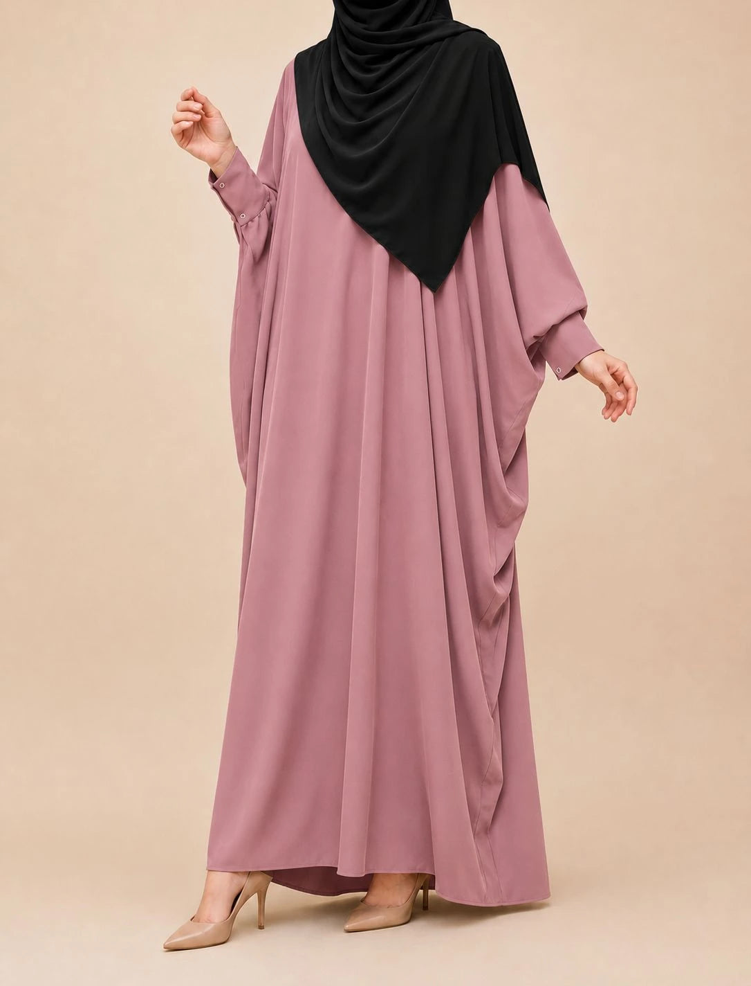 Pastel Pink Kaftan Abaya With Cuff Buttons