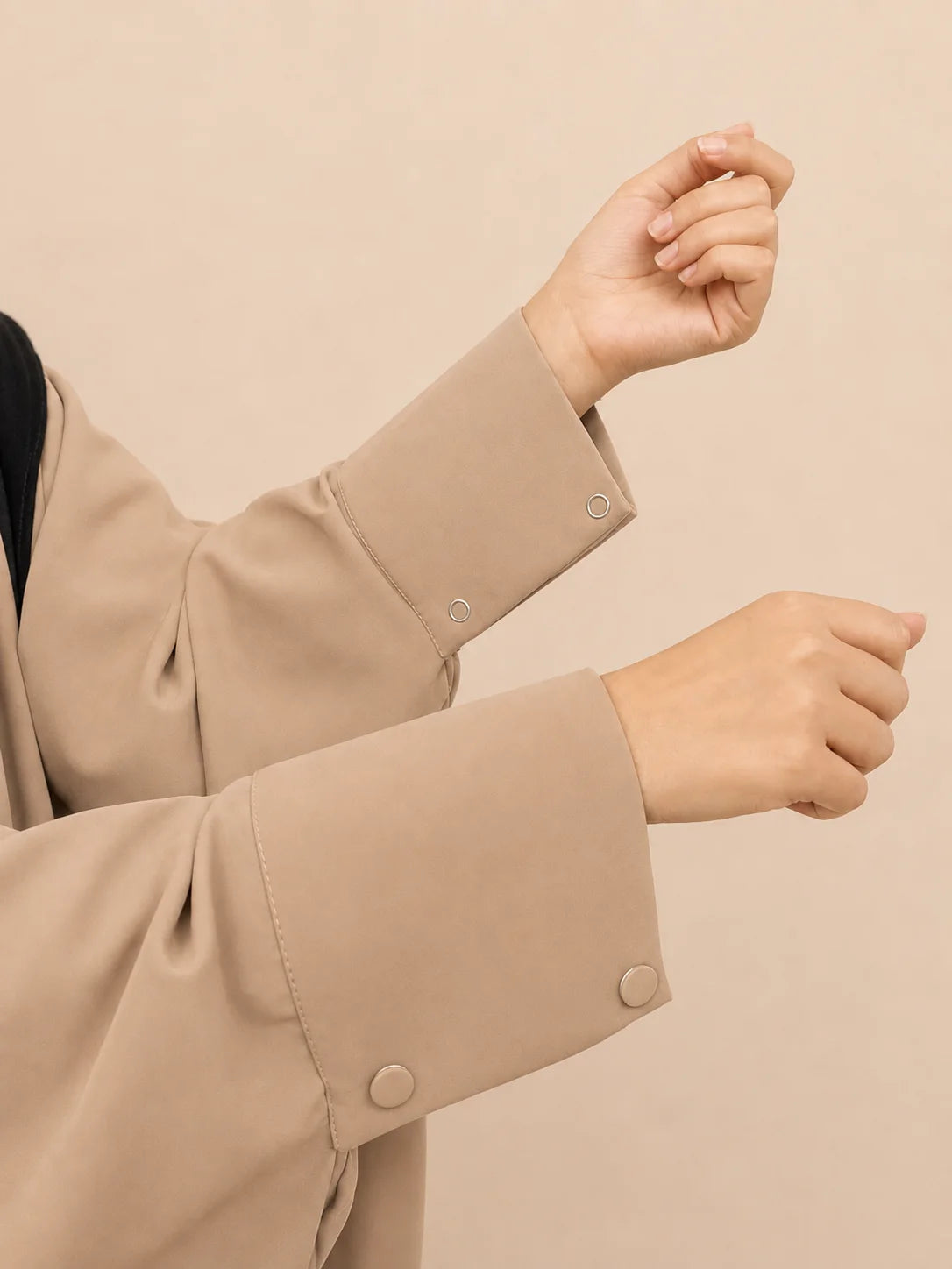 Beige Kaftan Abaya With Cuff Sleeves