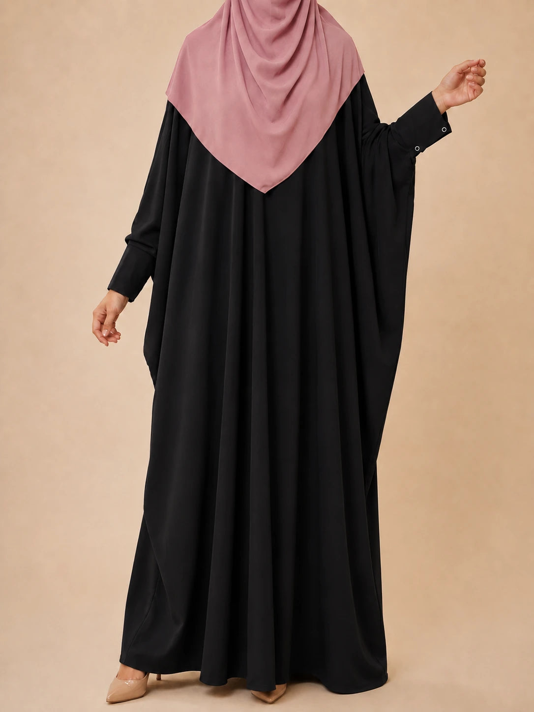 Black Kaftan Abaya With Cuff Sleeves