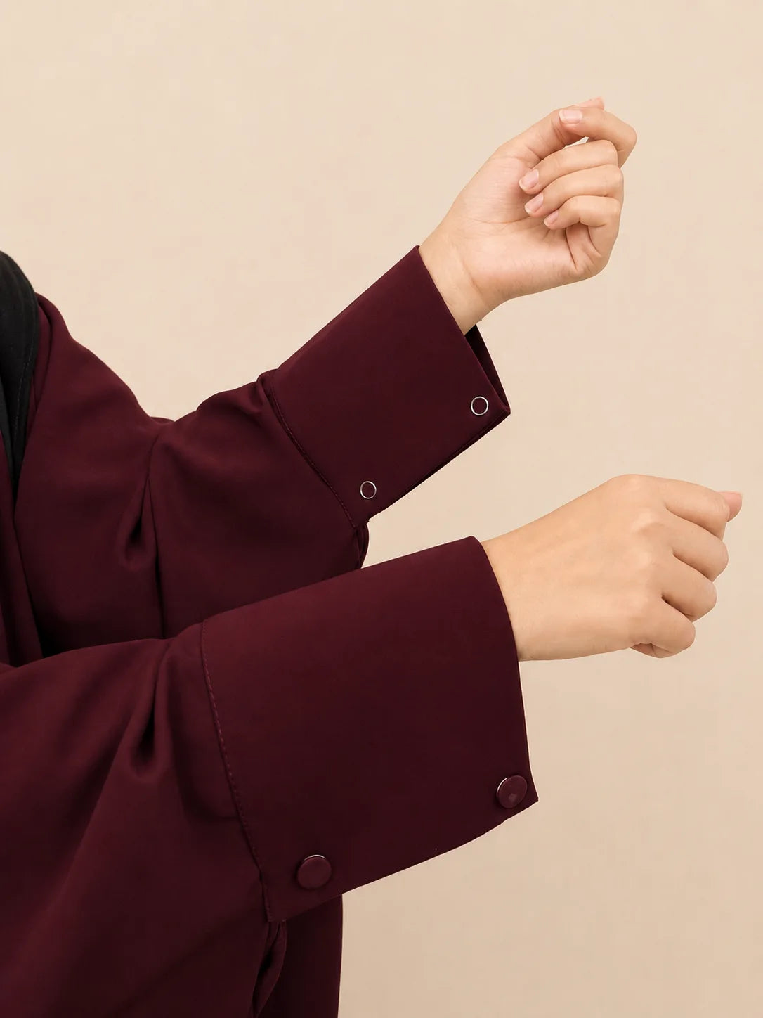 Maroon Kaftan Abaya With Cuff Buttons