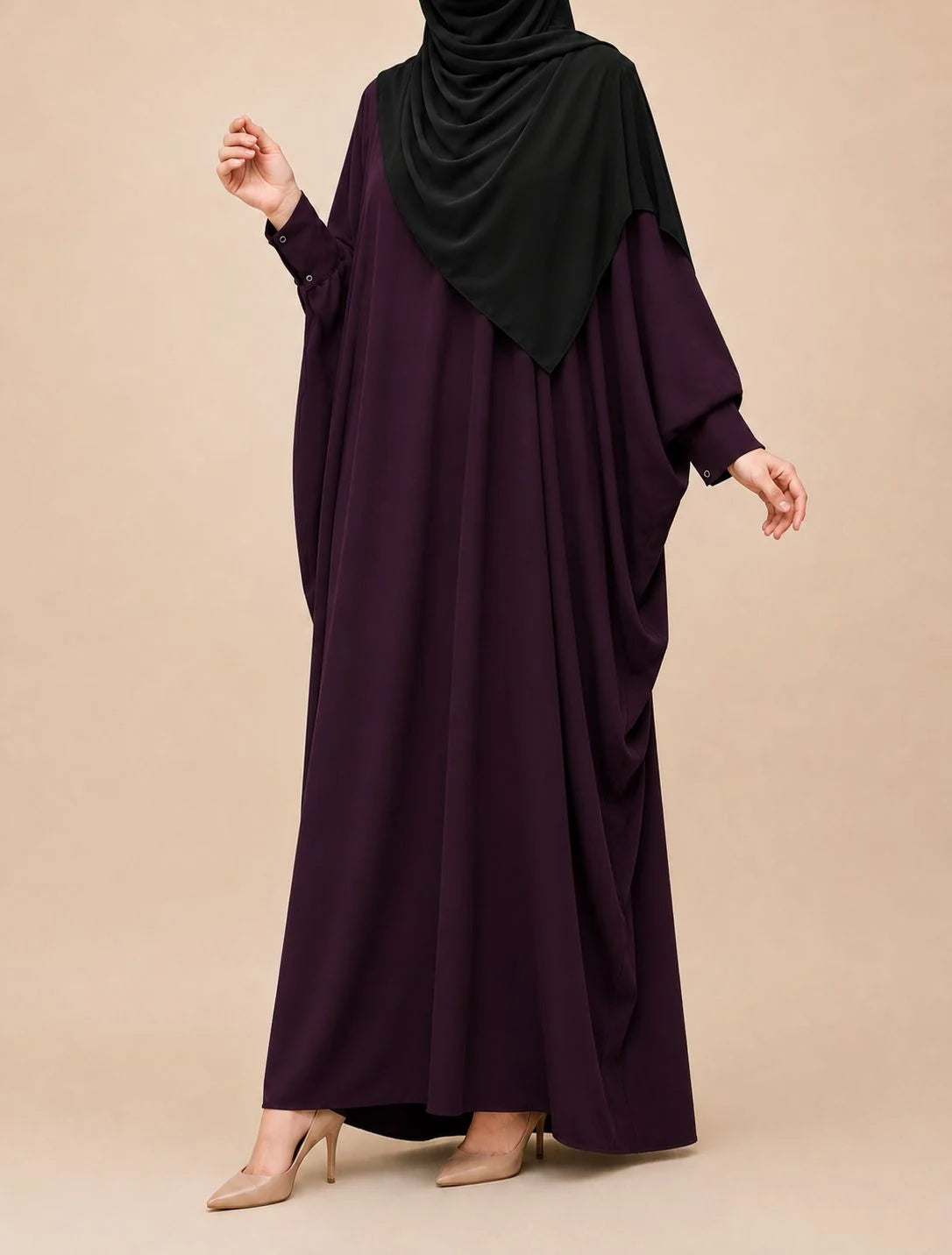 Plum Kaftan Abaya With Cuff Buttons
